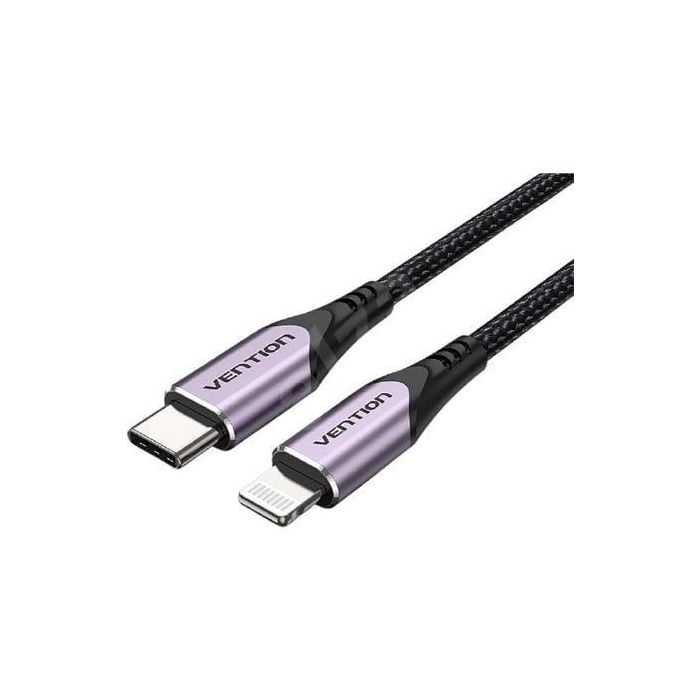 Cable USB 2.0 Tipo-C Lightning Vention TACVF/ USB Tipo-C Macho - Lightning Macho/ Hasta 27W/ 480Mbps/ 1m/ Morado