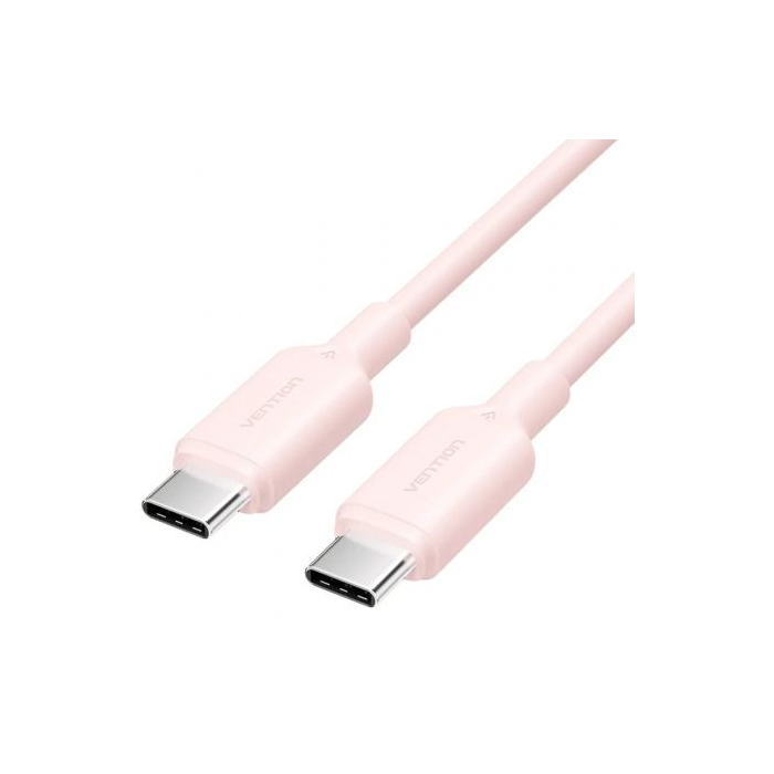 Cable USB 2.0 Tipo-C 3A Vention TRCPF/ USB Tipo-C Macho - USB Tipo-C Macho/ Hasta 60W/ 480Mbps/ 1m/ Rosa