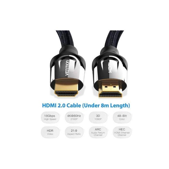 Cable HDMI 2.0 4K Vention VAA-B05-B100/ HDMI Macho - HDMI Macho/ 1m/ Negro 4