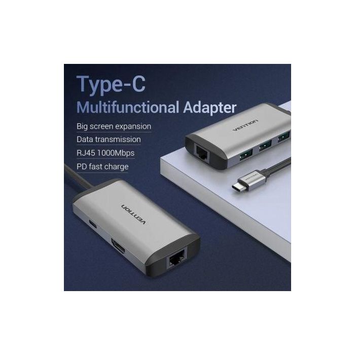 Docking USB Tipo-C Vention CNCHB/ 1xHDMI/ 3xUSB/ 1xUSB Tipo-C PD/ 1xRJ45/ Gris 3