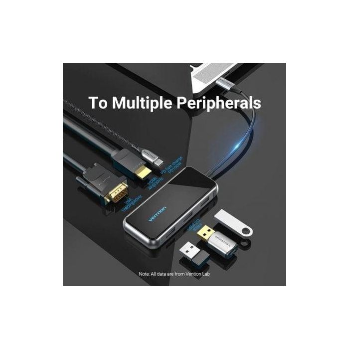 Docking USB Tipo-C Vention TFJHB/ 1xHDMI 4K/ 3xUSB/ 1xVGA/ 1xUSB Tipo-C PD/ Gris 2