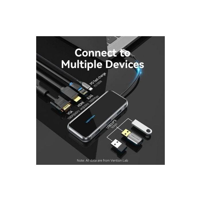 Docking USB Tipo-C Vention TFKHB/ 1xHDMI 4K/ 3xUSB/ 1xRJ45/ 1xVGA/ 1xUSB Tipo-C PD/ Gris 2