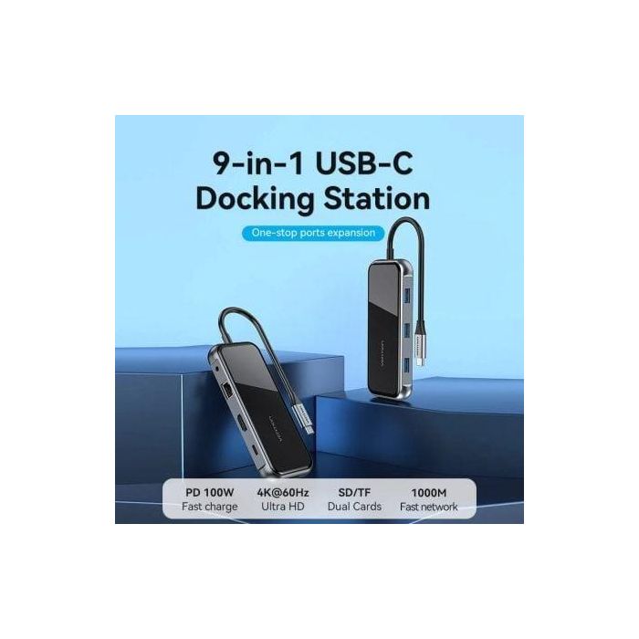 Docking USB Tipo-C Vention TFLHB/ 1xHDMI 4K/ 3xUSB/ 1xRJ45/ 1xLector de Tarjetas/ 1xTRRS 3.5/ 1xUSB Tipo-C PD/ Gris 1