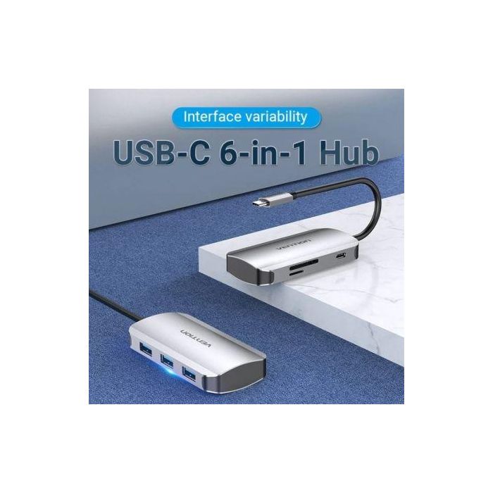 Docking USB Tipo-C Vention TNHHB/ 3xUSB/ 1xUSB Tipo-C PD/ 1xLector Tarjetas SD y MicroSD/ Gris 1