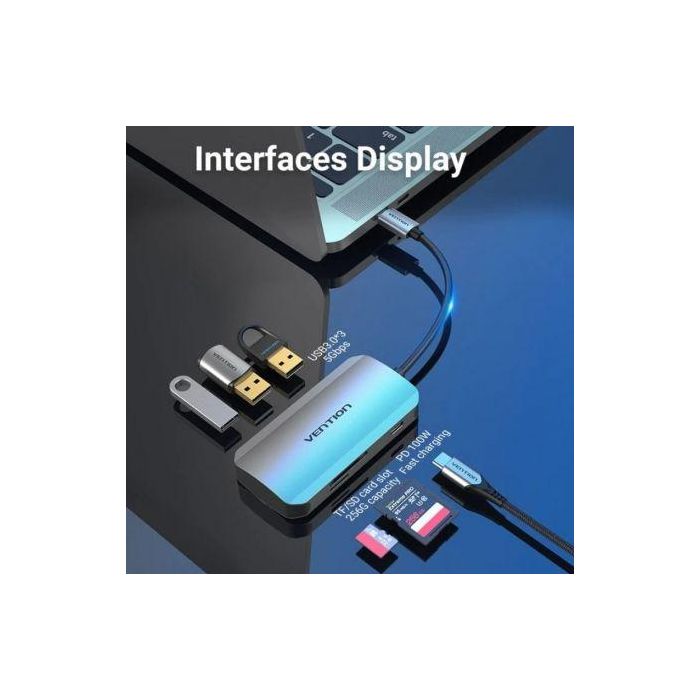 Docking USB Tipo-C Vention TNHHB/ 3xUSB/ 1xUSB Tipo-C PD/ 1xLector Tarjetas SD y MicroSD/ Gris 2