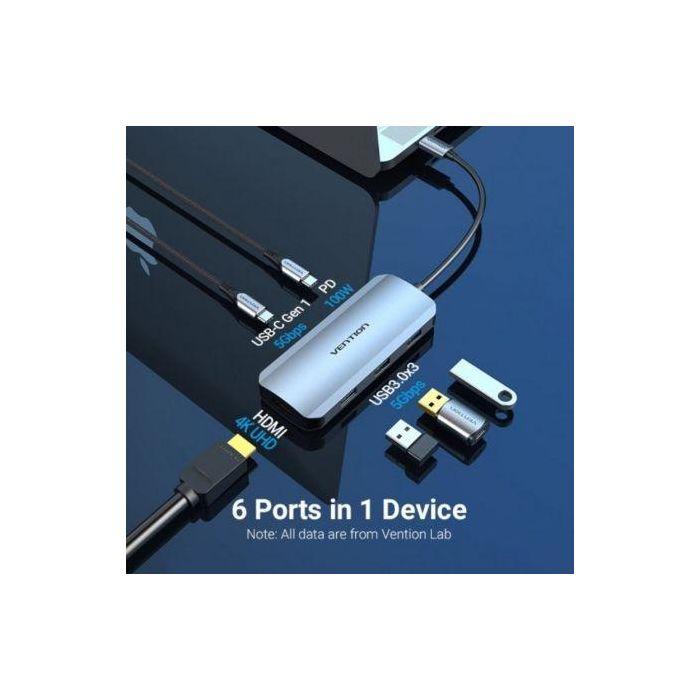 Docking USB Tipo-C Vention TOFHB/ 1xHDMI/ 3xUSB/ 1xUSB Tipo-C/ 1xUSB Tipo-C PD 1