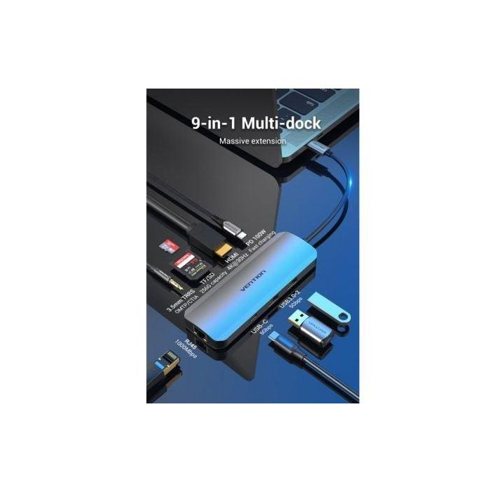 Docking USB Tipo-C Vention TOMHB/ 1xHDMI/ 2xUSB/ 1xUSB Tipo-C/ 1xUSB Tipo-C PD/ 1xRJ45/ 1xLector Tarjetas SD y MicroSD/ Jack 3.5/ Gris 1