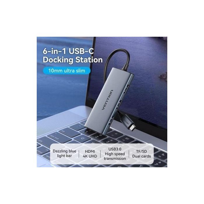 Docking USB Tipo-C Vention TOOHB/ 1xHDMI/ 3xUSB/ 1xLector Tarjetas SD y MicroSD/ Gris 1