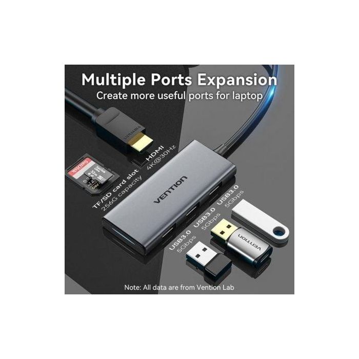 Docking USB Tipo-C Vention TOOHB/ 1xHDMI/ 3xUSB/ 1xLector Tarjetas SD y MicroSD/ Gris 2