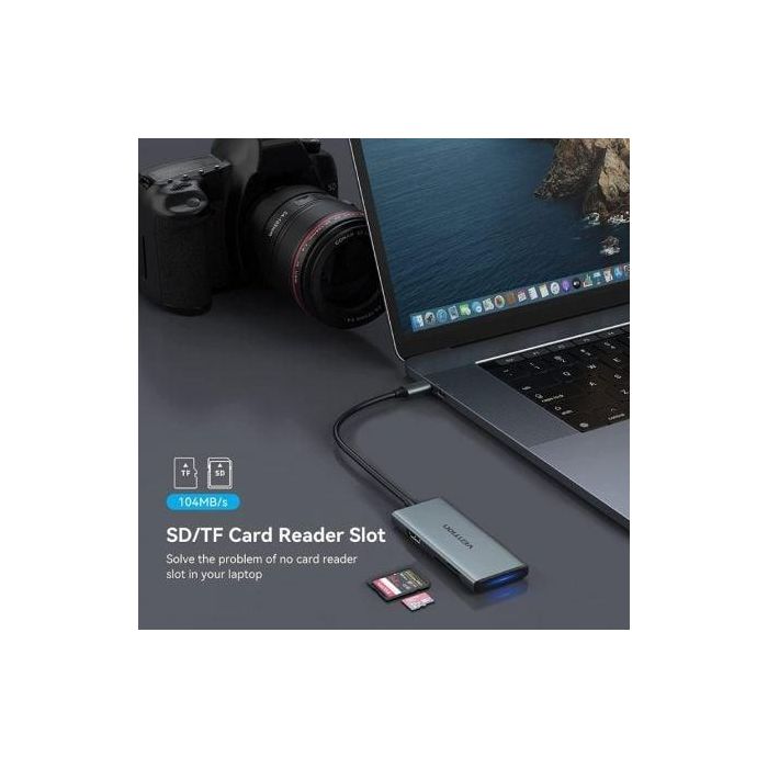 Docking USB Tipo-C Vention TOPHB/ 1xHDMI/ 3xUSB/ 1xLector Tarjetas SD y MicroSD/ Gris 2
