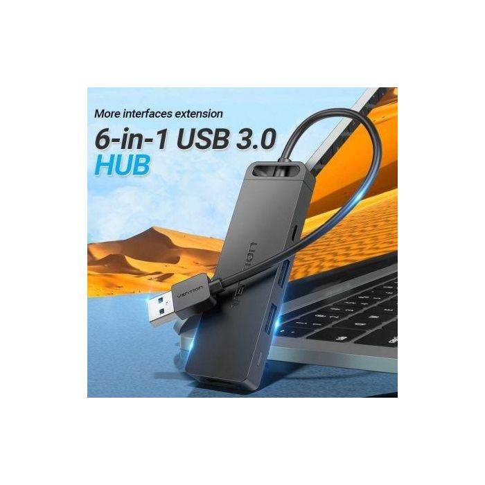 Docking USB 3.0 Vention CHVBB/ 3xUSB/ 1xMicro USB PD/ 1xLector Tarjetas SD y MicroSD/ Negro 1