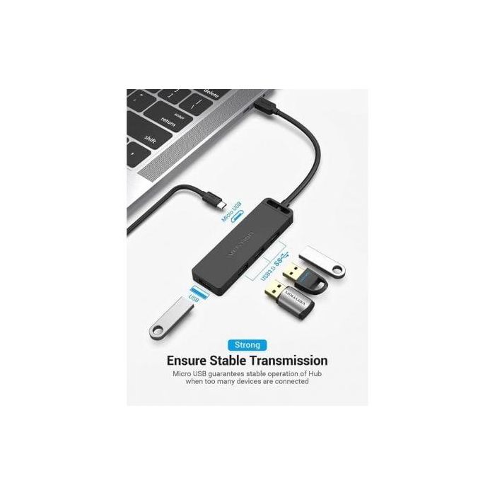 Hub USB Tipo-C Vention TGKBD/ 4xUSB/ 1xMicroUSB PD/ 50cm 4