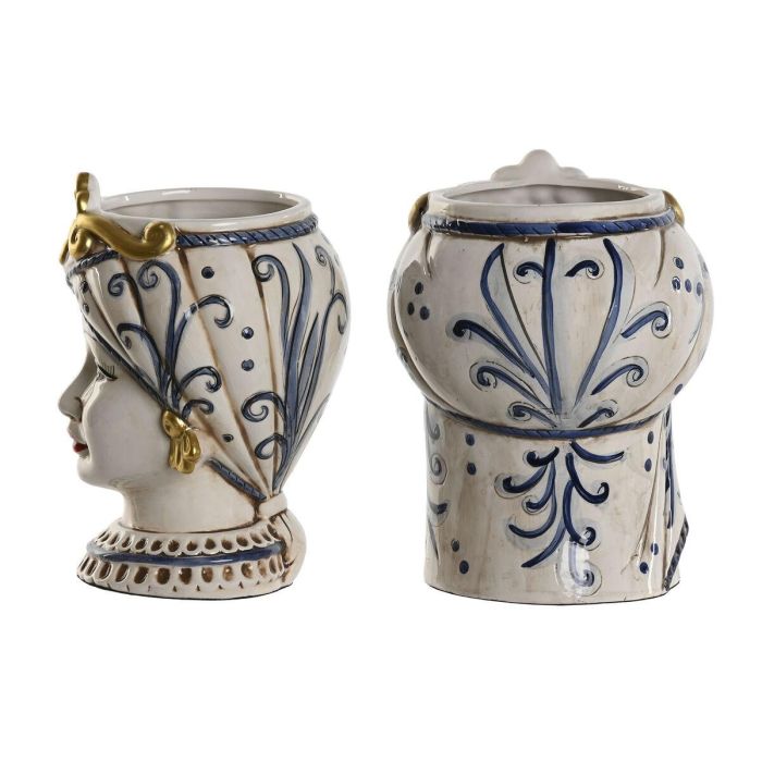 Macetero Mediterraneo DKD Home Decor Blanco Dorado 15 x 26 x 15 cm (2 Unidades) 3