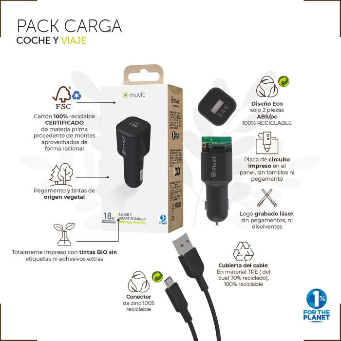 Cargador de coche eléctrico Muvit 1,2 m Negro 1