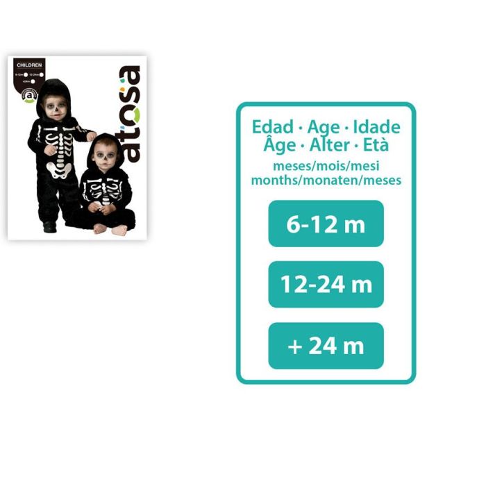 Disfraz Esqueleto Bebé Mono Negro y Huesos Blancos para Halloween 24 Meses 1