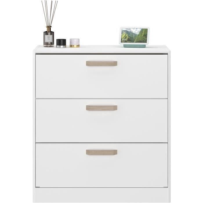 Cómoda DREAM de 3 cajones - Tablero de partículas - Decoración blanca - L79,7 x H87,8 x P43,8 cm 2 Cómoda DREAM de 3 cajones - Tablero de partículas - Decoración blanca - L79,7 x H87,8 x P43,8 cm 2
