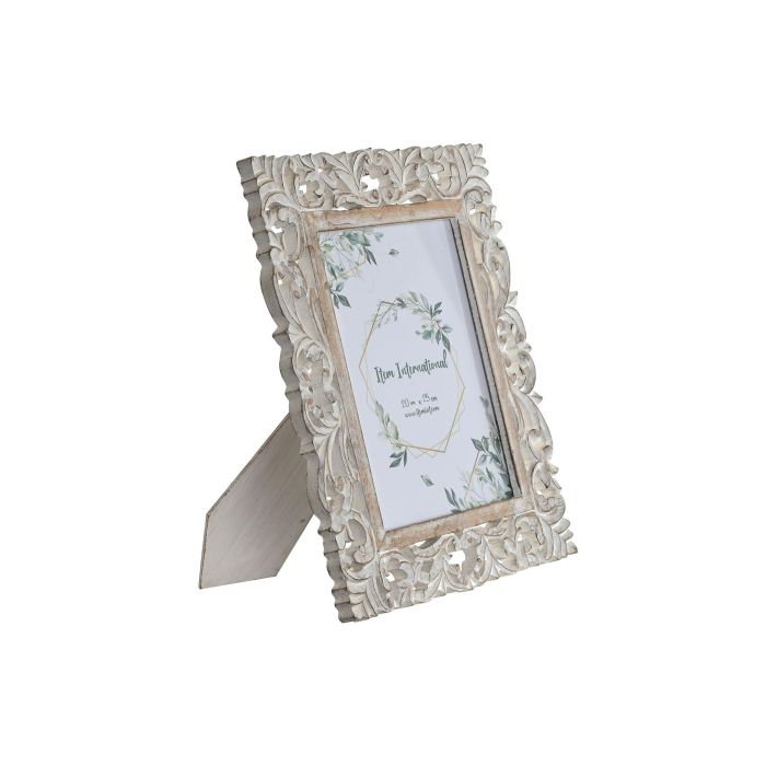DKD Home Decor Marco de Fotos 20x25 cm Madera de Mango y Cristal Blanco Natural Estilo Indio - Pack de 2 Unidades