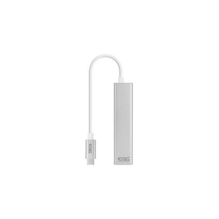 Nanocable 10.03.0404 Conversor Hub USB-C a Ethernet Gigabit RJ45 con 3 Puertos USB 3.0, Plug & Play para PC/Mac/Linux, Plata