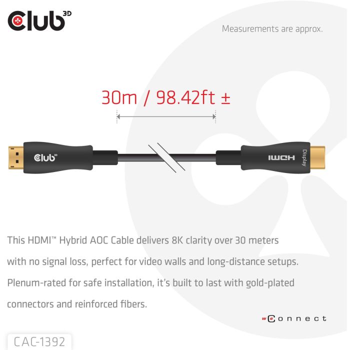 Club3D HDMI-Kabel A -> A 2.1 aktiv opt. 8K60Hz UHD 30 Meter retail 19 Club3D HDMI-Kabel A -> A 2.1 aktiv opt. 8K60Hz UHD 30 Meter retail 19
