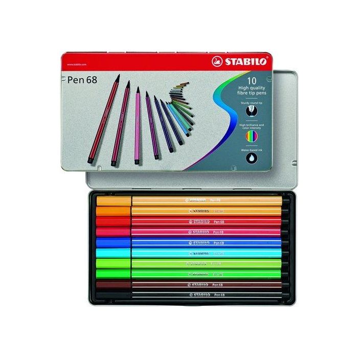 Rotulador Fibra Stabilo Pen 68 Caja Metalica De 10