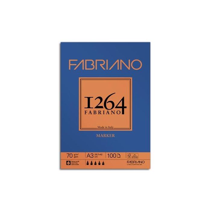 Bloc De Dibujo Fabriano 1264 Marker Encolado Liso A3 70G 100H