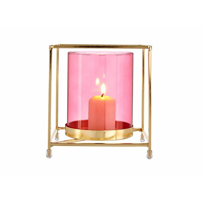 Giftdecor Base Vela Cristal Cuadrada Rosa Metal Oro 14 x 15.5 x 14 cm (Set de 8) 3