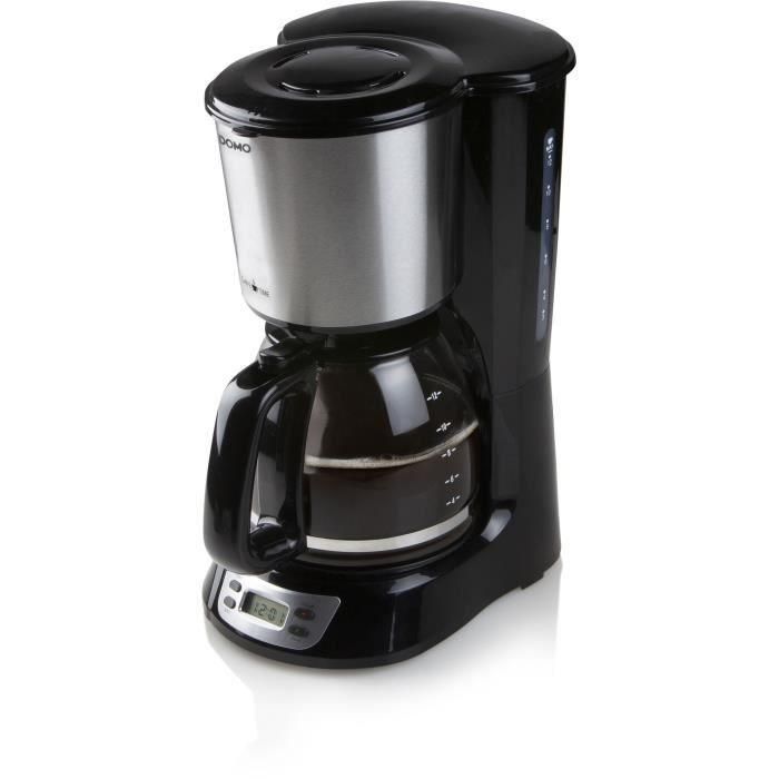 Domo DO708K Cafetera de filtro 1000W, capacidad 1.5L para 12 tazas, con Pantalla LCD, Temporizador 24h, Negra y acero inoxidable 3