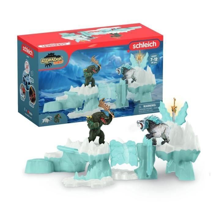 Schleich 42497 Ataque a la Fortaleza de Hielo, Criaturas de Eldrador con Tigre Dientes de Sable y Cocodrilo Luchador