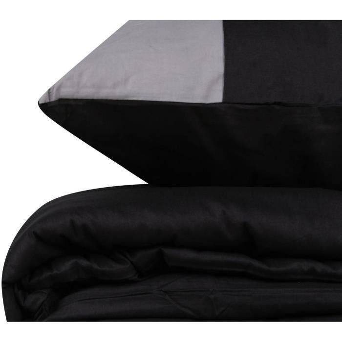 Juego de cama - 1 funda nórdica 220x240 cm + 2 fundas de almohada 60x60 cm - 100% algodón - Negro 3 Juego de cama - 1 funda nórdica 220x240 cm + 2 fundas de almohada 60x60 cm - 100% algodón - Negro 3
