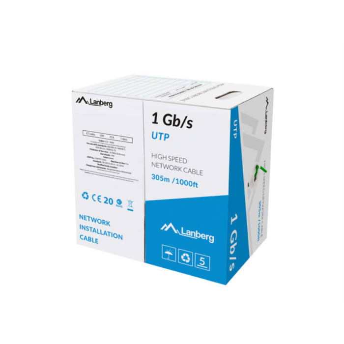Lanberg Bobina 1 grb S Cable de Red Ethernet UTP Cat 6 305 Metros Verde PVC CCA AWG 23 1000 Mbit/s 250 MHz