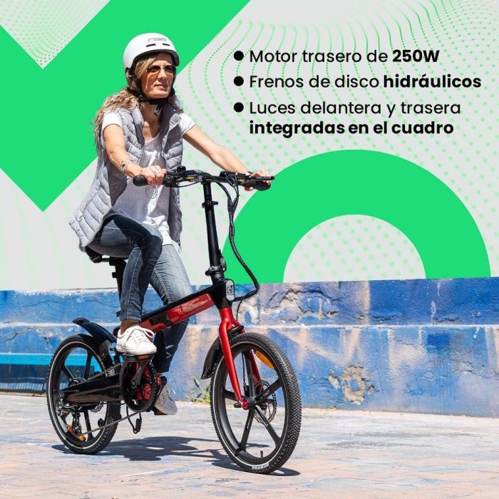 Youin BK1900 Bicicleta Eléctrica Plegable Urbana 20" Motor 250W Batería 45km Frenos Hidráulicos Shimano 7V Carbono 1
