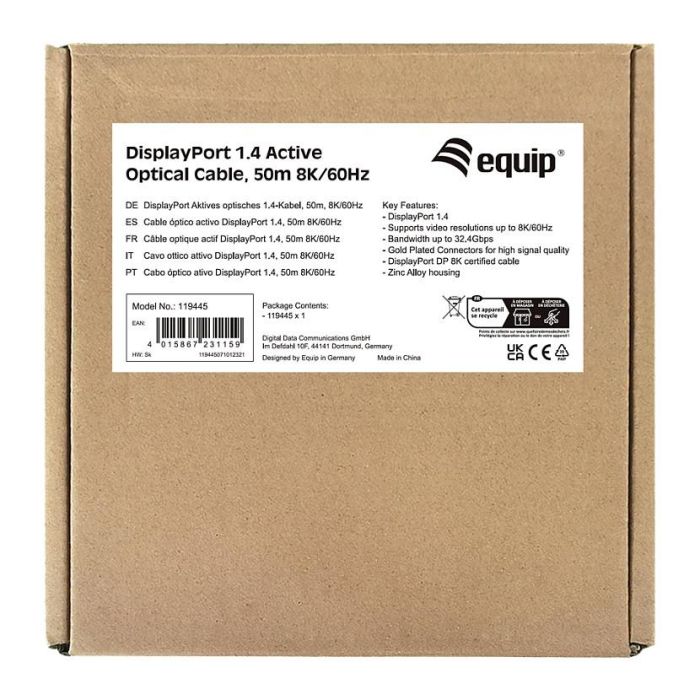 Equip Cable Displayport 1.4 AOC 119443 Macho-Macho 8K 60Hz 4K 120Hz HDR DSC 30 Metros Negro 5 Equip Cable Displayport 1.4 AOC 119443 Macho-Macho 8K 60Hz 4K 120Hz HDR DSC 30 Metros Negro 5