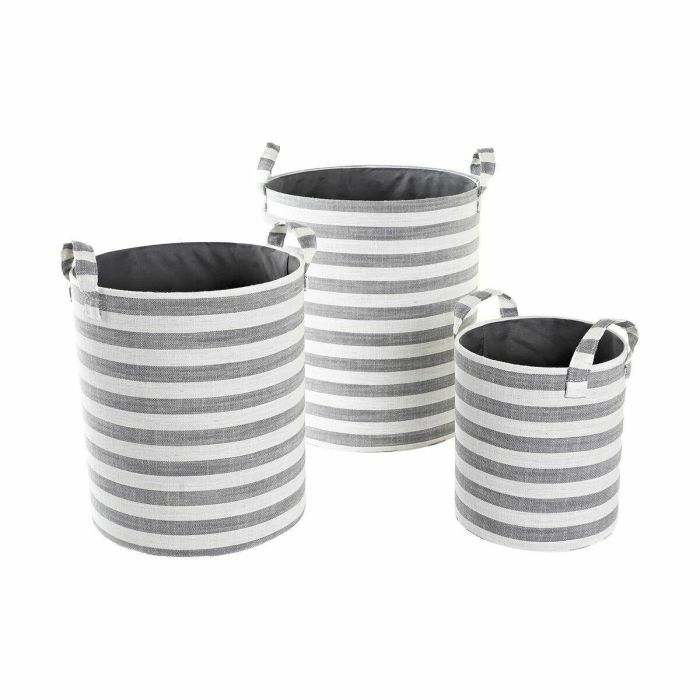 DKD Home Decor Cestas de Algodón Gris y Blanco con Rayas, Set de 3 - 35x35x40 cm DKD Home Decor Cestas de Algodón Gris y Blanco con Rayas, Set de 3 - 35x35x40 cm
