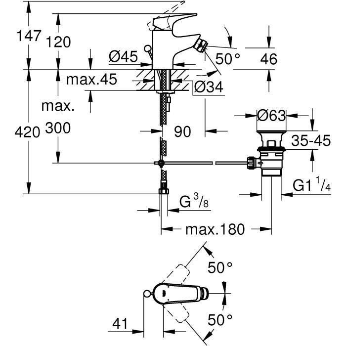 Grohe Mezclador monomando de bidé 4 Grohe Mezclador monomando de bidé 4