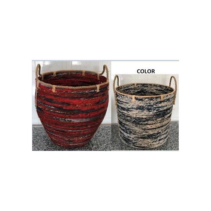 DKD Home Decor Cesta Boho de Ratan Negro Blanco 52x52x60 cm Set de 3