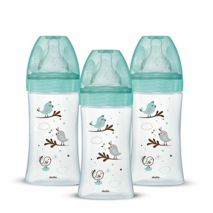 Dodie DOD3700763510996 Conjunto 3 Biberones Anti-Cólicos Iniciation+ Vidrio 270ml 0-6 Meses Tetina Redonda Flujo 2