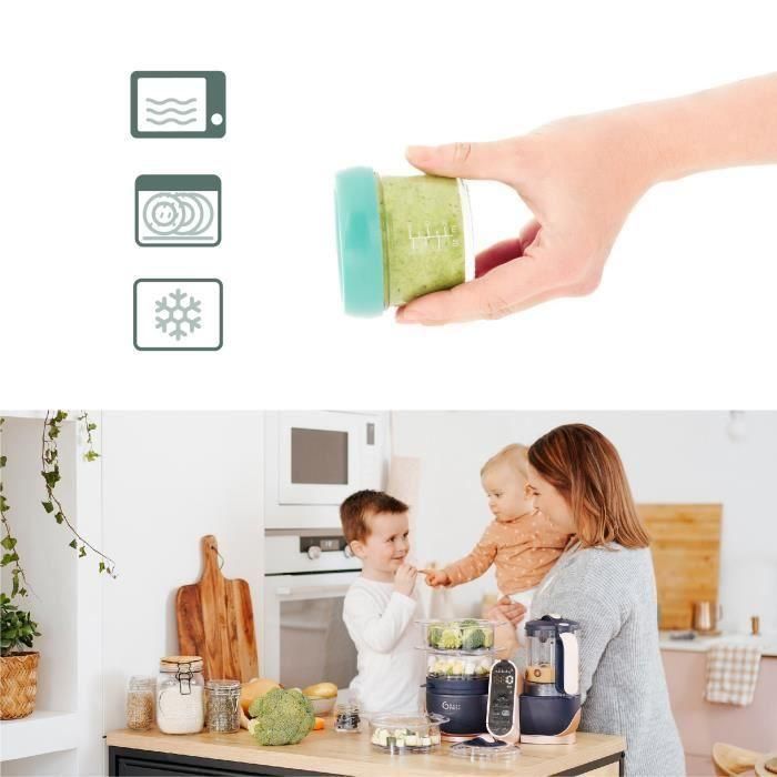 Babymoov Babybols Frascos de Vidrio Herméticos - 8 Unidades (4x120ml + 4x240ml) - Apto Microondas, Lavavajillas, Congelador - Incluye Recetas 3 Babymoov Babybols Frascos de Vidrio Herméticos - 8 Unidades (4x120ml + 4x240ml) - Apto Microondas, Lavavajillas, Congelador - Incluye Recetas 3