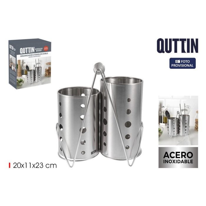 Quttin Organizador de Utensilios de Cocina de Acero Doble - 20,8 cm Largo x 11,8 cm Ancho x 23,7 cm Alto (6 Unidades)