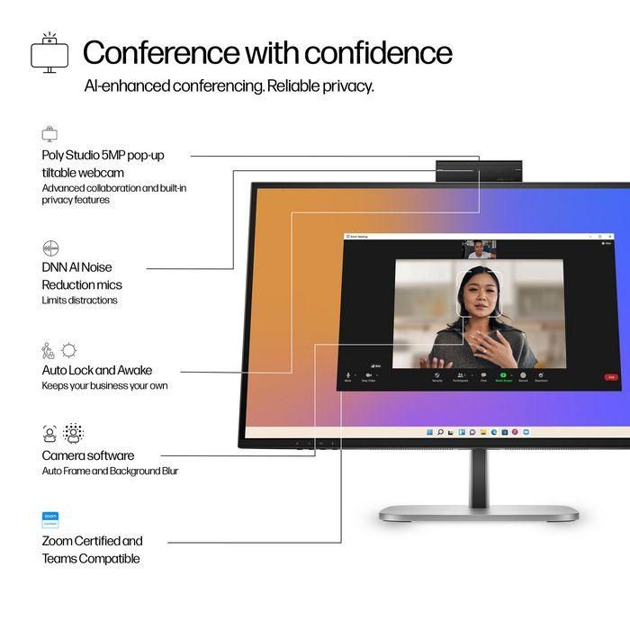 HP 527pm Monitor de Conferencia Series 5 Pro 27 Pulgadas QHD USB-C con IA Avanzada para Reuniones sin Distracciones y Colaboración Óptima Libre de PVC 7