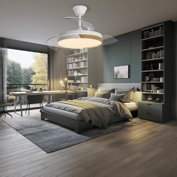 Yoevu Ventilador de Techo Nature White con Luz LED Regulable, Mando a Distancia, Aspas Retráctiles y Función Verano/Invierno 1