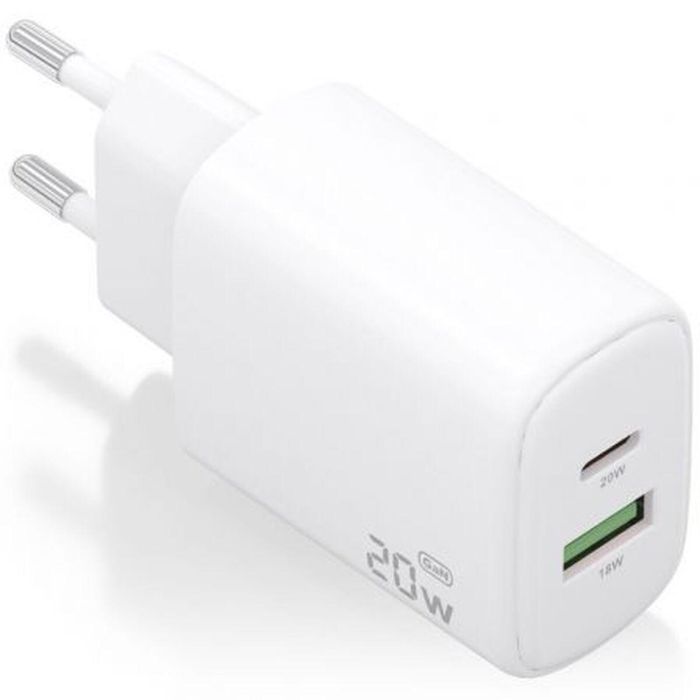 Cargador GaN de Pared Aisens A110-0909/ 1xUSB Tipo-C/ 1xUSB/ 20W/ Blanco