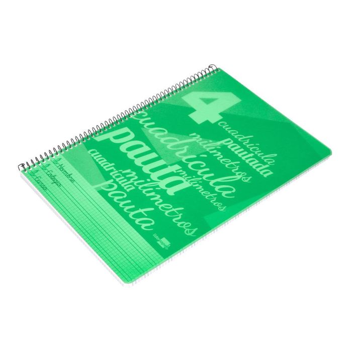 Cuaderno Espiral Liderpapel Folio Pautaguia Tapa Plastico 80H 75 gr Cuadro Pautado 4 mm Con Margen Color Verde 5