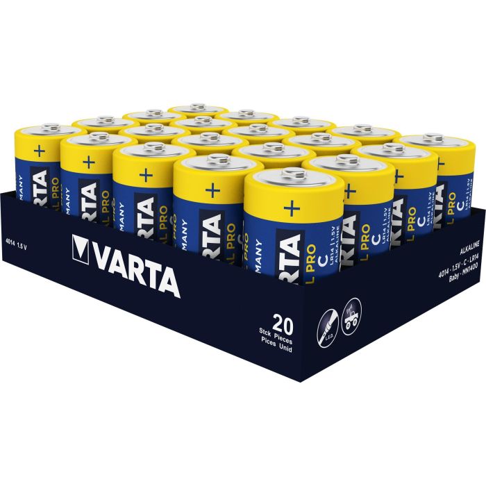 Varta 4014 211 111 Pila Alcalina Industrial Pro C (LR14) 1.5V, 7800 mAh, Pack de 20 unidades