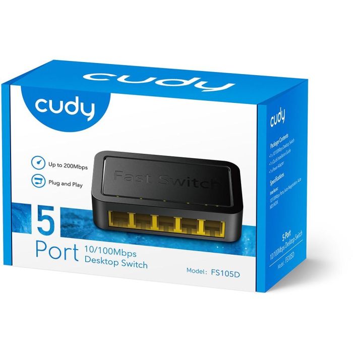 CUDY FS105D Switch Fast Ethernet (10/100) Negro 5 Puertos RJ-45 Ethernet 2