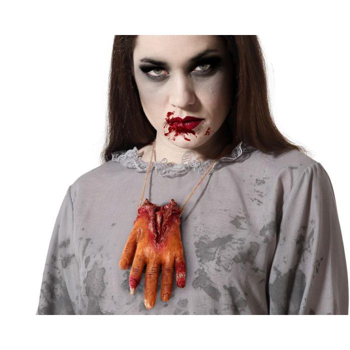 Collar con Mano Ensangrentada 50 cm - Accesorio Macabro para Disfraces de Zombi, Asesino u Horror