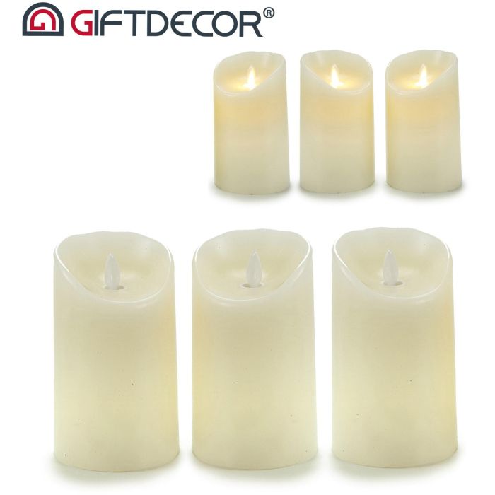 Set 3 Velas Led Llama Oscilante Crema Giftdecor 8X13CM (6 Unidades) 1 Set 3 Velas Led Llama Oscilante Crema Giftdecor 8X13CM (6 Unidades) 1