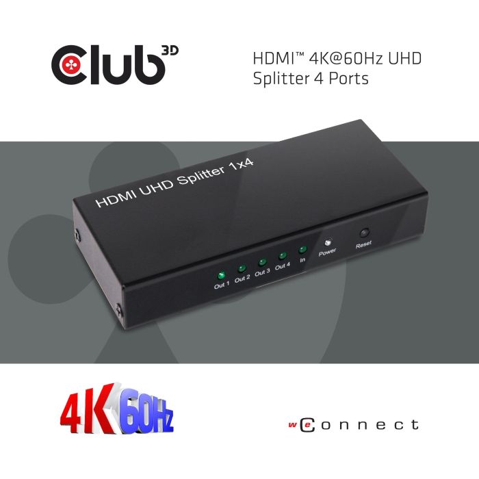 Club3D CSV-1380 HDMI Splitter 1x4 4K 60Hz UHD HDMI 2.0a para Televisor/Monitor, Negro, Metálico 6 Club3D CSV-1380 HDMI Splitter 1x4 4K 60Hz UHD HDMI 2.0a para Televisor/Monitor, Negro, Metálico 6