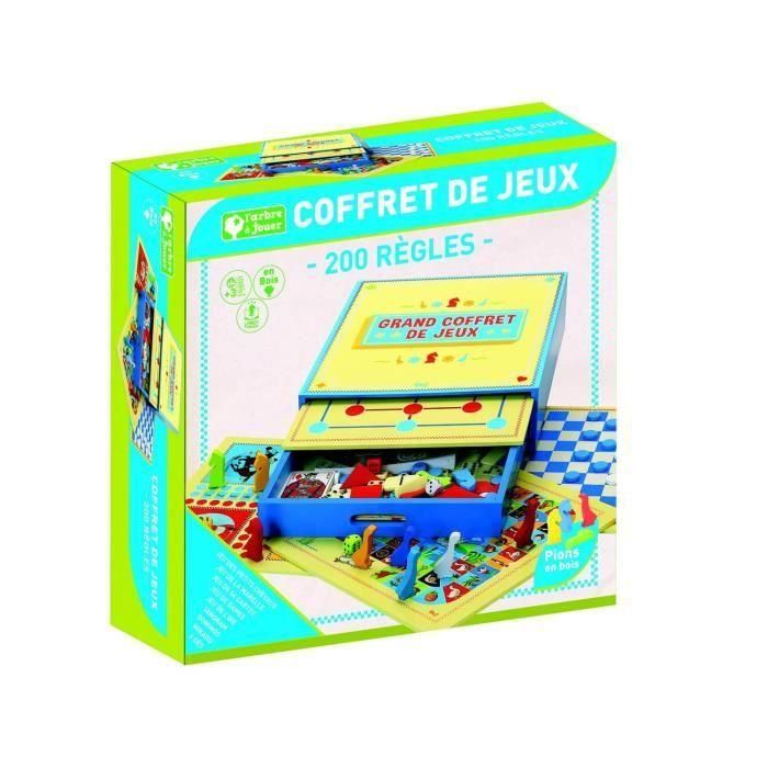 L'Arbre A Jouer 66200 Caja de Juegos Grande 200 Reglas de Mesa y Clásicos (Damas, Mikado, Dominó) de Madera con Cajón para Niños +3 Años 2