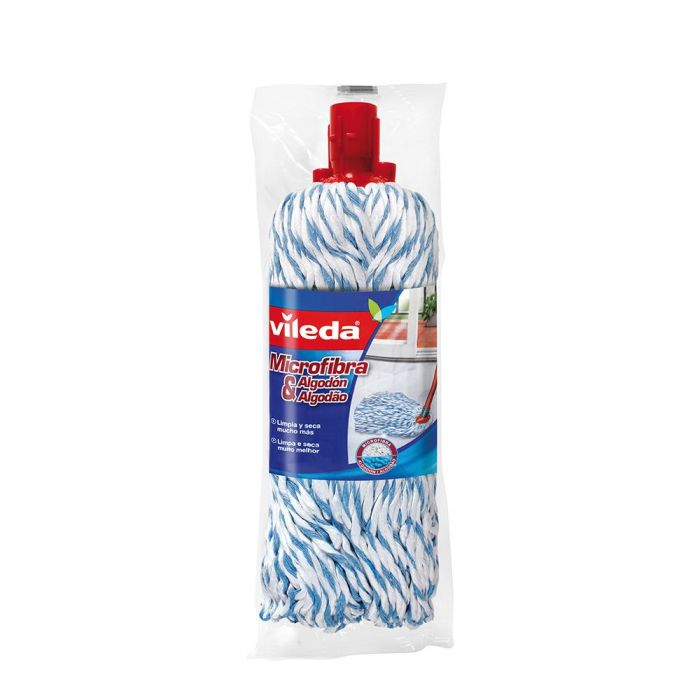 Vileda Fregona de Microfibra y Algodón para Limpieza Diaria, con Cabezal Limpia-Rincones Exclusivo y Anclaje Universal