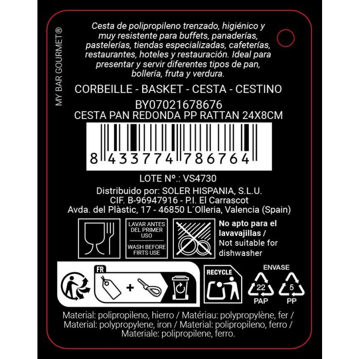 My Bar Cesta Pan Redonda PP Rattan 24x8 cm 5